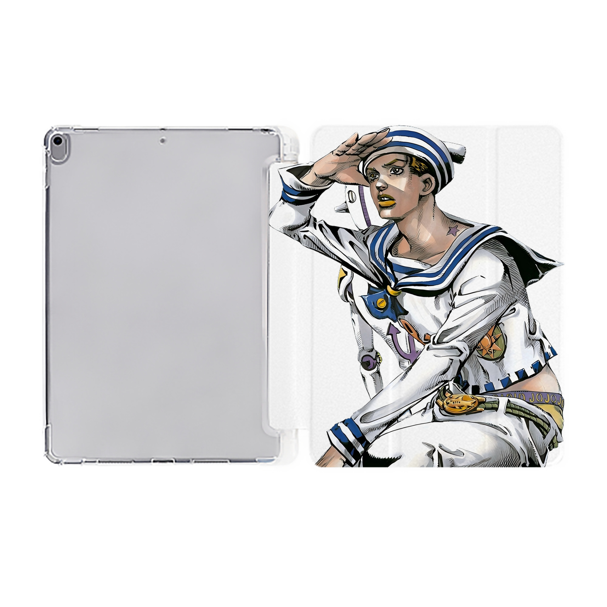（画像用） ジョジョの奇妙な冒険 東方定助 JoJo's Bizarre Adventure Higashikata Josuke IPad ケース ペン収納付き 三つ折りスタンド PUレザー×シリコン 対応機種9.5/10.5/10.9インチ